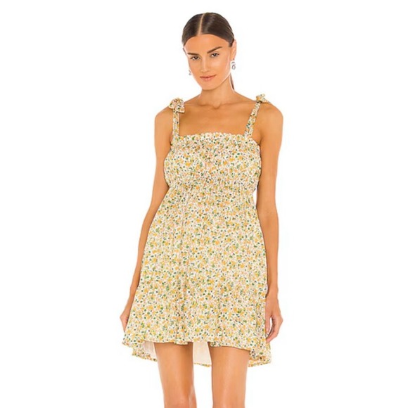 Faithfull the Brand Dresses & Skirts - Faithfull The Brand Elwood Mini Dress Yellow Floral Smocked‎ Tie Shoulder Small